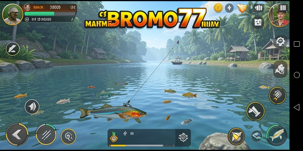 Tampilan gameplay BROMO77 yang menarik saat menangkap ikan di laut.