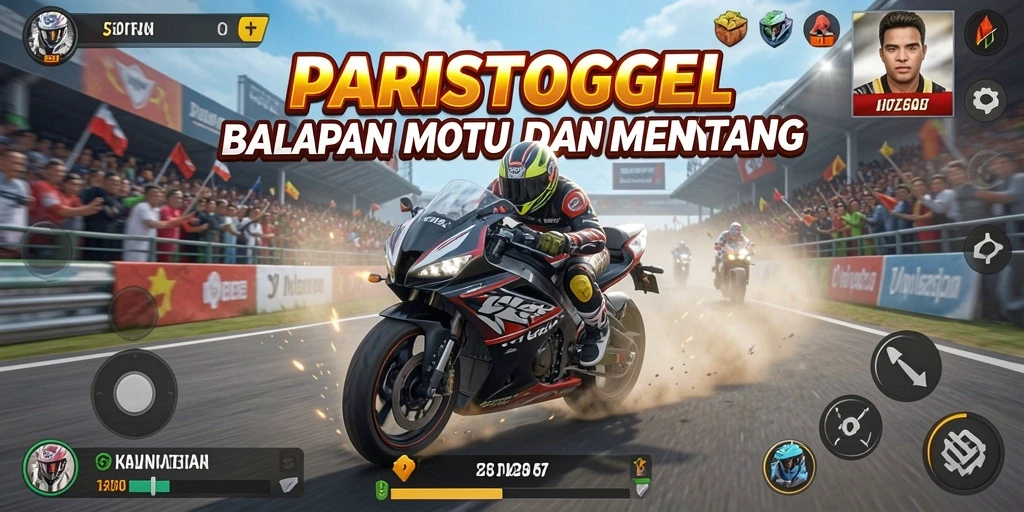 Menampilkan gameplay seru balapan motor di PARISTOGEL.