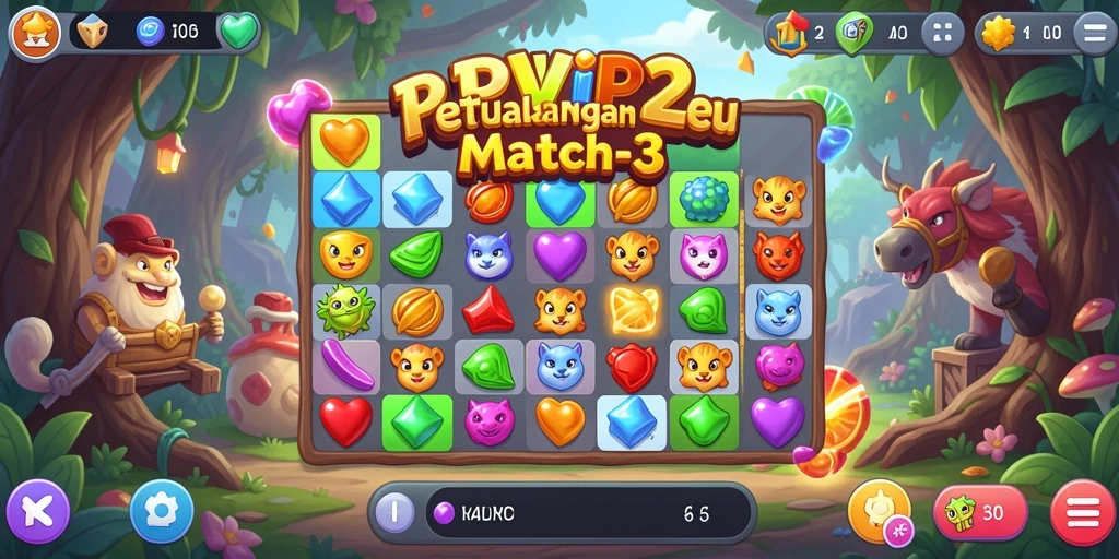 Tangkapan layar gameplay RPVIP2 yang menunjukkan keseruan mencocokkan item.