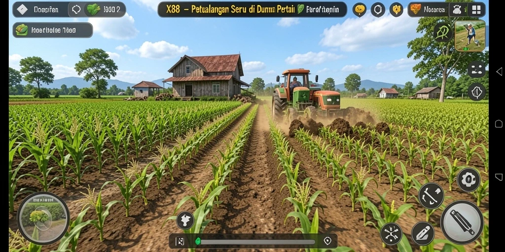 Gameplay X88 yang menampilkan aktivitas bertani yang seru.